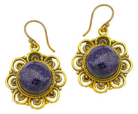 Load image into Gallery viewer, Ohrringe Lapis facettiert Blume Bögen Messing antik golden Tribal 25 mm - chic - net.de
