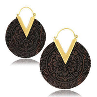 Cargar imagen en el visor de la galería, Ohrringe Narra Holz Brass gold Zacke Blume Mandala - chic - net.de
