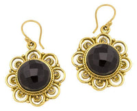Load image into Gallery viewer, Ohrringe Onyx facettiert Blume Bögen Messing antik golden Tribal 25 mm - chic - net.de
