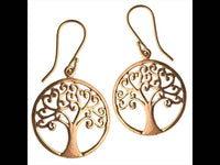 Load image into Gallery viewer, Ohrringe rund Baum des Lebens verzweigt spiralig Messing Brass antik golden Tribal Ohrhänger - chic - net.de
