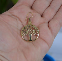 Load image into Gallery viewer, Ohrringe rund Baum des Lebens verzweigt spiralig Messing Brass antik golden Tribal Ohrhänger - chic - net.de
