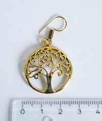 Load image into Gallery viewer, Ohrringe rund Baum des Lebens verzweigt spiralig Messing Brass antik golden Tribal Ohrhänger - chic - net.de
