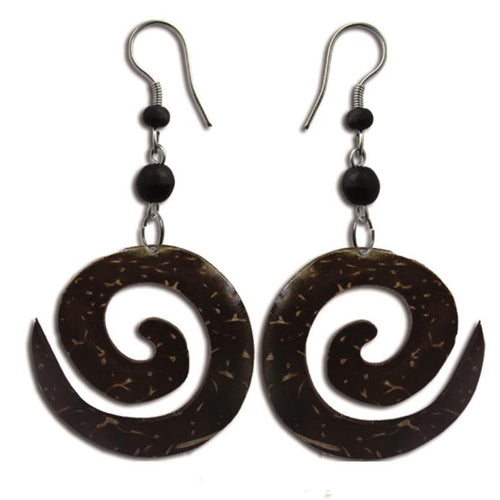 Ohrringe Spirale Kokosholz dunkelbraun, Maserung hellbraun Ohrhänger Edelstahl - chic - net.de