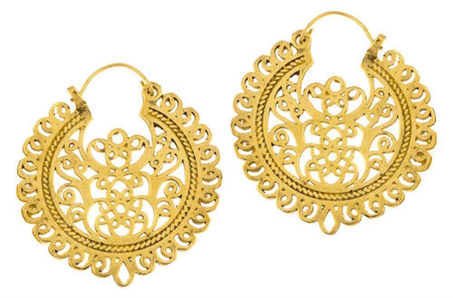 Ohrringe verschnörkelt Kreis Rand Messing Brass antik golden Tribal Schmuck - chic - net.de