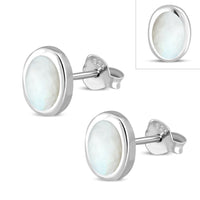 Load image into Gallery viewer, Ohrstecker 925 Sterling Silber oval Stein Muschel Rand - chic - net.de
