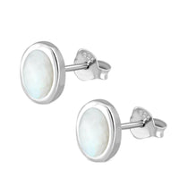 Load image into Gallery viewer, Ohrstecker 925 Sterling Silber oval Stein Muschel Rand - chic - net.de

