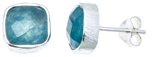 Ohrstecker Aqua Calcit Quadrat 8 mm 925er Sterlingsilber facettiert Rillen Rand - chic - net.de