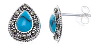 Load image into Gallery viewer, Ohrstecker blau türkis Tropfen Stein silber Rand 8 mm silber Steine eingefasst 925er Sterlingsilber - chic - net.de
