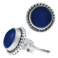 Cargar imagen en el visor de la galería, Ohrstecker Chalzedon blau rund Rand Zopfmuster 8 mm Ø 925er Sterling Silber - chic - net.de
