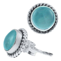 Cargar imagen en el visor de la galería, Ohrstecker Chalzedon hell rund Rand Zopfmuster 8 mm Ø 925er Sterling Silber - chic - net.de
