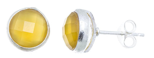 Ohrstecker Citrin rund 8 mm Rand 925er Sterlingsilber gebürstet facettiert gelb - chic - net.de