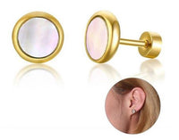 Load image into Gallery viewer, Ohrstecker Edelstahl Emaille Perlmutt Türkis Gold PVD - chic - net.de
