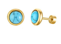 Load image into Gallery viewer, Ohrstecker Edelstahl Emaille Perlmutt Türkis Gold PVD - chic - net.de
