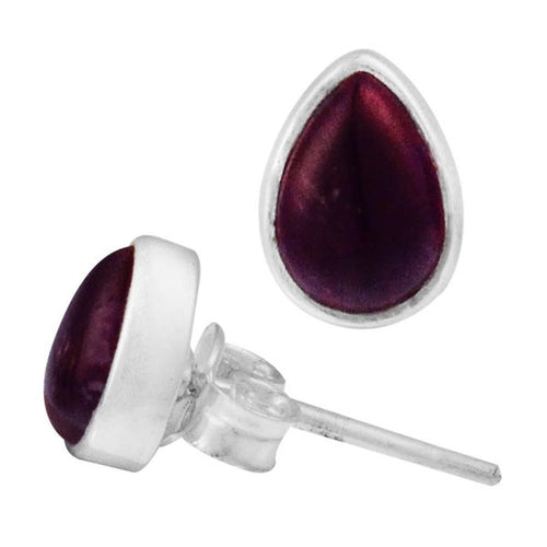 Ohrstecker Granat dunkel rot Tropfen 8 mm 925er Sterling Silber Rand Stein Silberohrstecker - chic - net.de