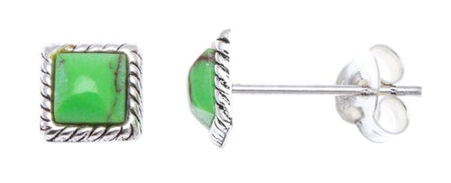 Ohrstecker Howlith Quadrat 6 mm Seilrand 925er Sterlingsilber Stein grün unisex - chic - net.de