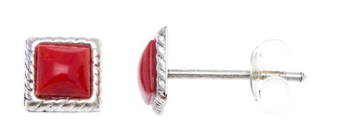 Ohrstecker Jaspis Quadrat 6 mm Seilrand 925er Sterlingsilber Stein rot unisex - chic - net.de
