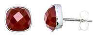 Cargar imagen en el visor de la galería, Ohrstecker Karneol Quadrat 8 mm 925er Sterlingsilber Rand facettiert rot gewölbt - chic - net.de
