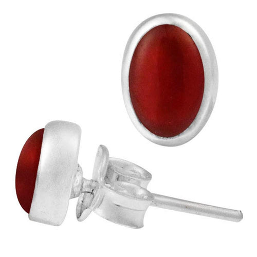 Ohrstecker Karneol rot oval 6 mm 925er Sterling Silber Rand Stein Silberohrstecker - chic - net.de