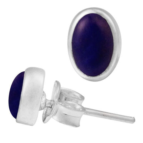 Ohrstecker Lapis blau oval 6 mm 925er Sterling Silber Rand Stein Silberohrstecker - chic - net.de