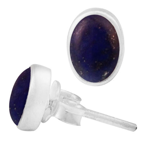 Ohrstecker Lapis blau oval 8 mm 925er Sterling Silber Rand Stein Silberohrstecker - chic - net.de