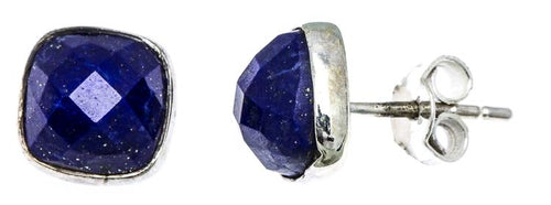 Ohrstecker Lapis Quadrat 8 mm 925er Sterlingsilber Rand facettiert gewölbt blau - chic - net.de