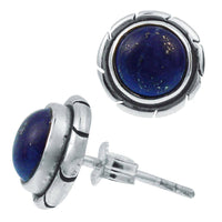Cargar imagen en el visor de la galería, Ohrstecker Lapis rund 10 mm 925er Sterling Silber Kerben Rand diagonal - chic - net.de
