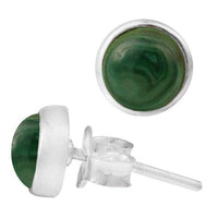 Cargar imagen en el visor de la galería, Ohrstecker Malachit grün rund 8 mm 925er Sterling Silber Rand Stein Silberohrstecker - chic - net.de
