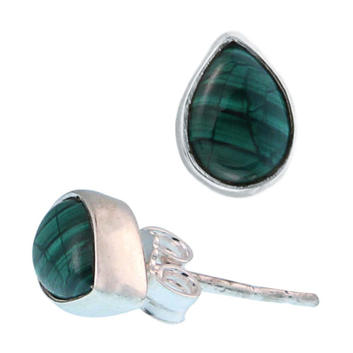 Ohrstecker Malachit grün Tropfen 6 mm 925er Sterling Silber Rand Stein Silberohrstecker - chic - net.de