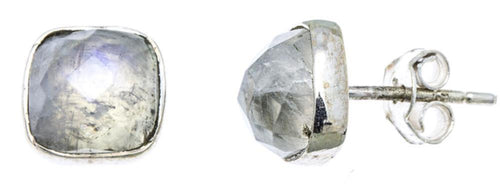 Ohrstecker Mondstein Quadrat 8 mm 925er Sterlingsilber Rand facettiert weiß gewölbt - chic - net.de
