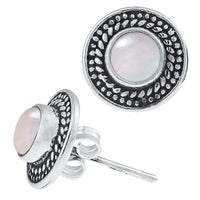 Load image into Gallery viewer, Ohrstecker Mondstein rund Scheibe Kranz 10 mm Ø 925er Sterling Silber oxidiert - chic - net.de
