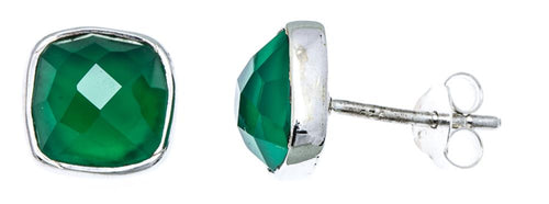 Ohrstecker Onyx Quadrat 8 mm 925er Sterlingsilber Rand facettiert gewölbt grün - chic - net.de
