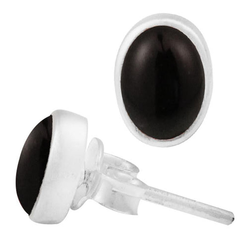 Ohrstecker Onyx schwarz oval 8 mm 925er Sterling Silber Rand Stein Silberohrstecker - chic - net.de