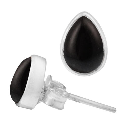 Ohrstecker Onyx schwarz Tropfen 8 mm 925er Sterling Silber Rand Stein Silberohrstecker - chic - net.de