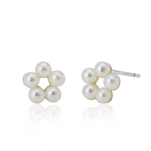 Ohrstecker Perlen Perlenohrstecker 925er Sterling Silber Glanz Ohrringe Damen Perle weiß Blume - chic - net.de