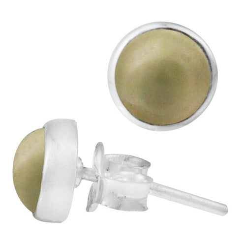 Ohrstecker Prehnit grün rund 8 mm 925er Sterling Silber Rand Stein Silberohrstecker - chic - net.de