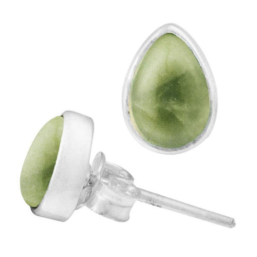 Ohrstecker Prehnit grün Tropfen 8 mm 925er Sterling Silber Rand Stein Silberohrstecker - chic - net.de