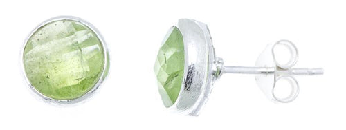 Ohrstecker Prehnit rund 8 mm Rand 925er Sterlingsilber gebürstet facettiert grün - chic - net.de