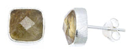 Load image into Gallery viewer, Ohrstecker Rutilquarz Quadrat 8 mm 925er Sterlingsilber facettiert Rillen Rand - chic - net.de
