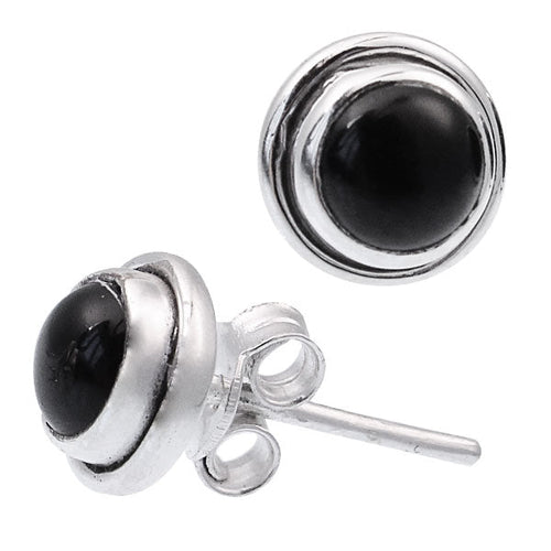 Ohrstecker schwarz Onyx rund 10mm 925 Silber hoch Rand - chic - net.de