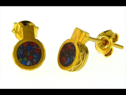 Ohrstecker Silber 925 vergoldet crushed Stein Mix rund - chic - net.de