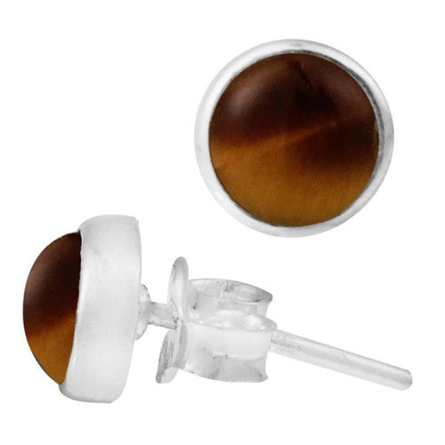 Ohrstecker Tigerauge braun rund 8 mm 925er Sterling Silber Rand Stein - chic - net.de