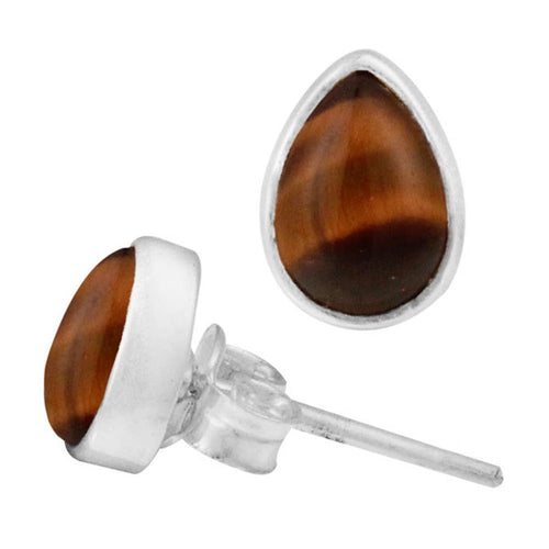 Ohrstecker Tigerauge braun Tropfen 8 mm 925er Sterling Silber Rand Stein Silberohrstecker - chic - net.de
