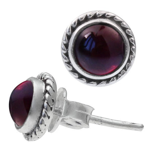Ohrstecker Zopf Rand Granat rot rund 8 mm 925er Sterling Silber Stein Silberohrstecker - chic - net.de
