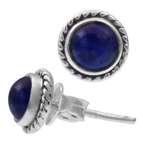 Ohrstecker Zopf Rand Lapis blau rund 8 mm 925er Sterling Silber Stein Silberohrstecker - chic - net.de