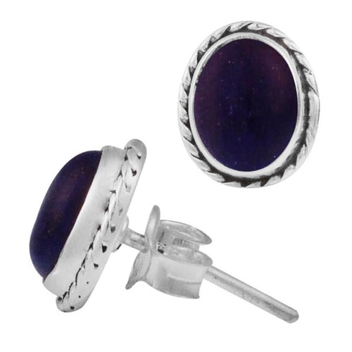 Ohrstecker Zopf Rand Lapis oval 10 mm 925er Sterling Silber Stein Silberohrstecker - chic - net.de