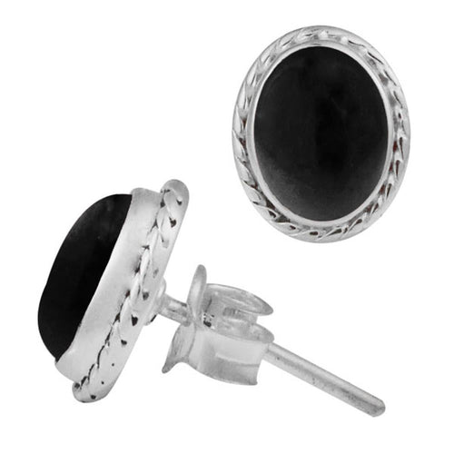 Ohrstecker Zopf Rand Onyx oval 10 mm 925er Sterling Silber Stein Silberohrstecker - chic - net.de