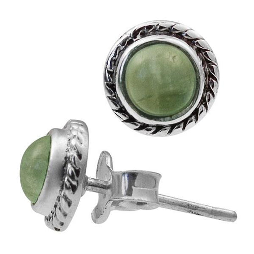 Ohrstecker Zopf Rand Prehnit grün rund 8 mm 925er Sterling Silber Stein Silberohrstecker - chic - net.de