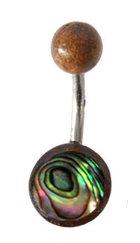 Cargar imagen en el visor de la galería, Organic Abalone Tamarind Holz braun bunt Bauchnabelpiercing Scheibe Bananenpiercing Edelstahl - chic - net.de
