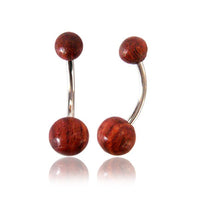 Cargar imagen en el visor de la galería, Organic Bauchnabelpiercing Tamarinden Holz 2 Kugeln Bananenpiercing Edelstahl braun - chic - net.de
