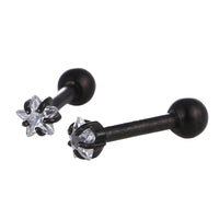 Load image into Gallery viewer, modischer Piercing straight Barbell mini aus Edelstahl schwarz Sternförmiger Zirkonia weiß
